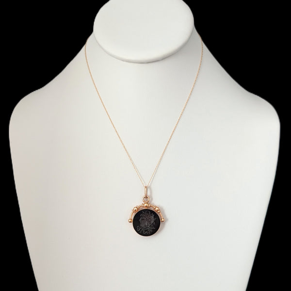 Dated 1884 Antique Medusa Carved Intaglio 14k Rose Gold Pendant Victorian Gift