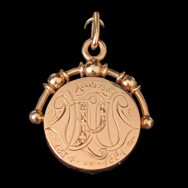 Dated 1884 Antique Medusa Carved Intaglio 14k Rose Gold Pendant Victorian Gift