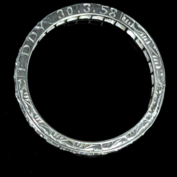 Dated 1958 Diamonds Platinum Eternity Wedding Band Vintage Retro Estate Jewelry 