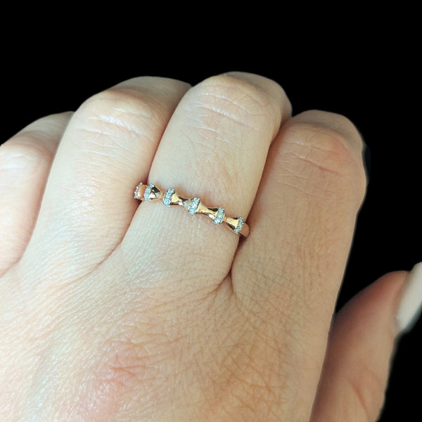 Diamonds 14k Rose Gold Band Ring Bamboo Pattern Stacking Estate Jewelry Gift