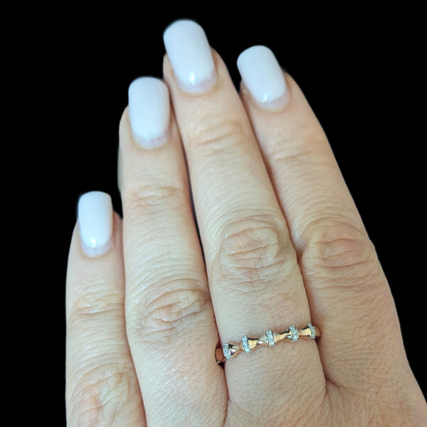 Diamonds 14k Rose Gold Band Ring Bamboo Pattern Stacking Estate Jewelry Gift