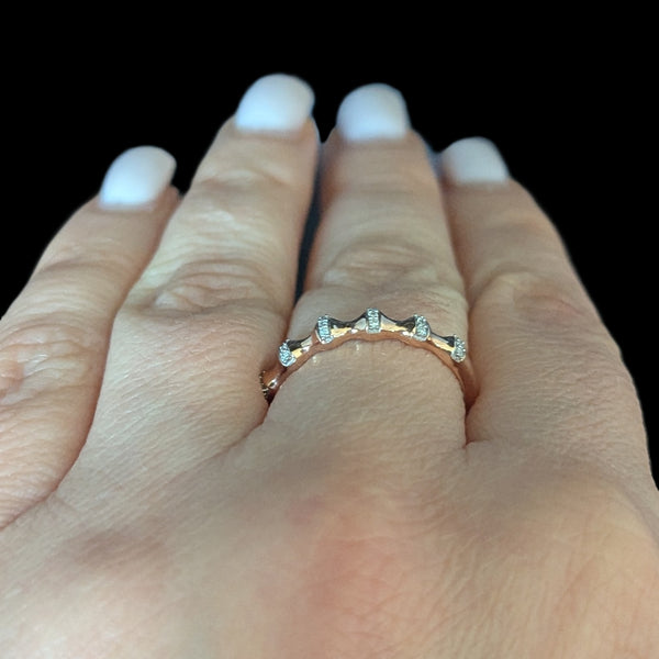 Diamonds 14k Rose Gold Band Ring Bamboo Pattern Stacking Estate Jewelry Gift