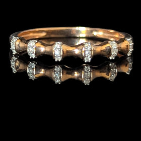 Diamonds 14k Rose Gold Band Ring Bamboo Pattern Stacking Estate Jewelry Gift