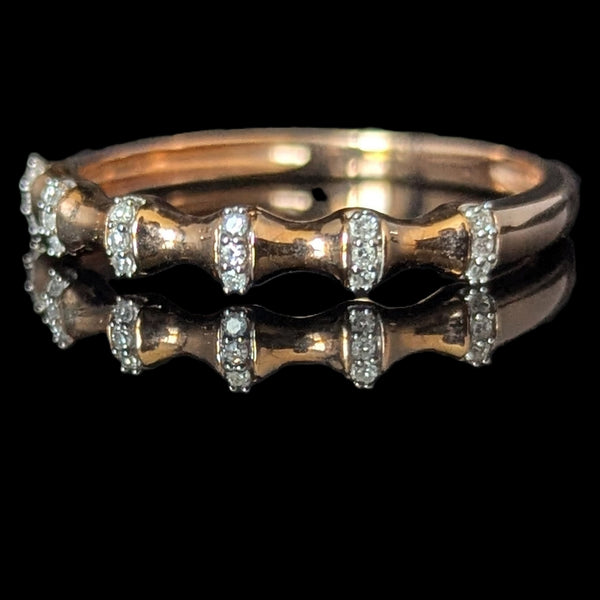 Diamonds 14k Rose Gold Band Ring Bamboo Pattern Stacking Estate Jewelry Gift