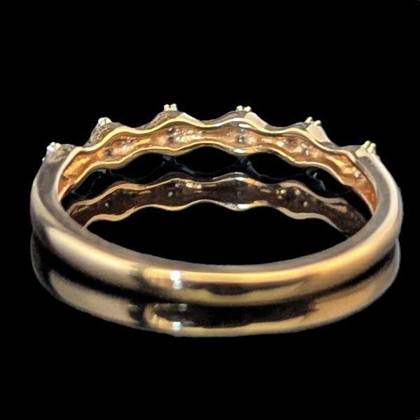 Diamonds 14k Rose Gold Band Ring Bamboo Pattern Stacking Estate Jewelry Gift