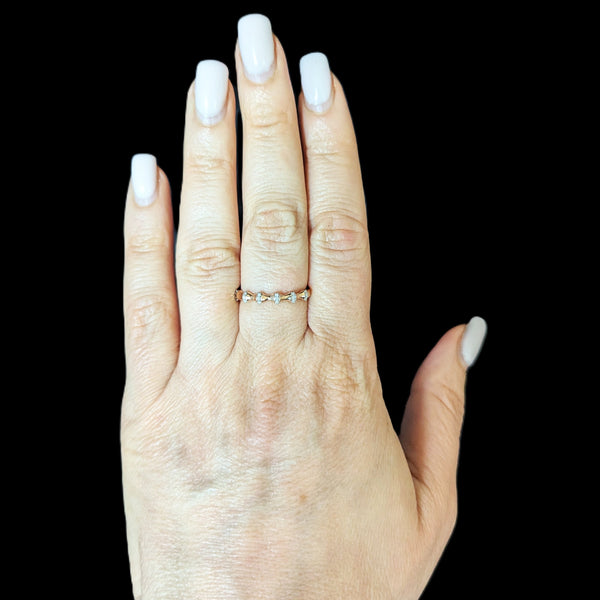 Diamonds 14k Rose Gold Band Ring Bamboo Pattern Stacking Estate Jewelry Gift