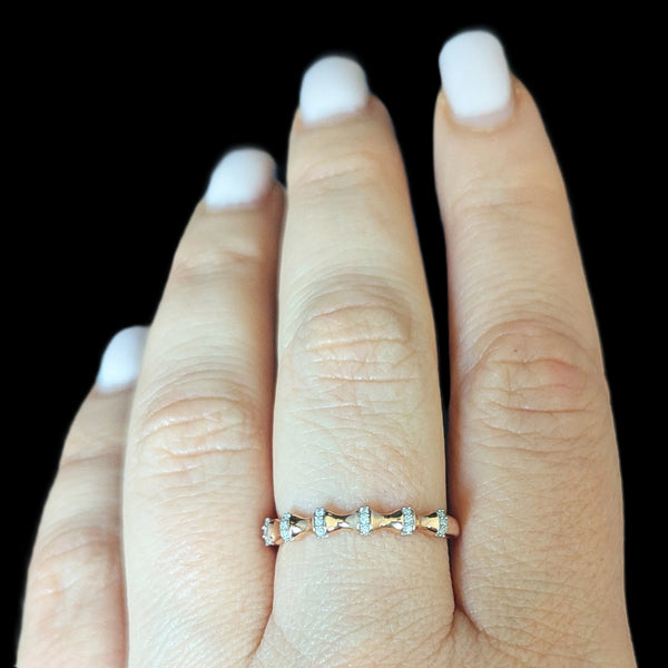 Diamonds 14k Rose Gold Band Ring Bamboo Pattern Stacking Estate Jewelry Gift