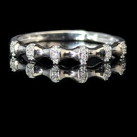 Diamonds 14k White Gold Band Ring Bamboo Pattern Stacking Estate Jewelry