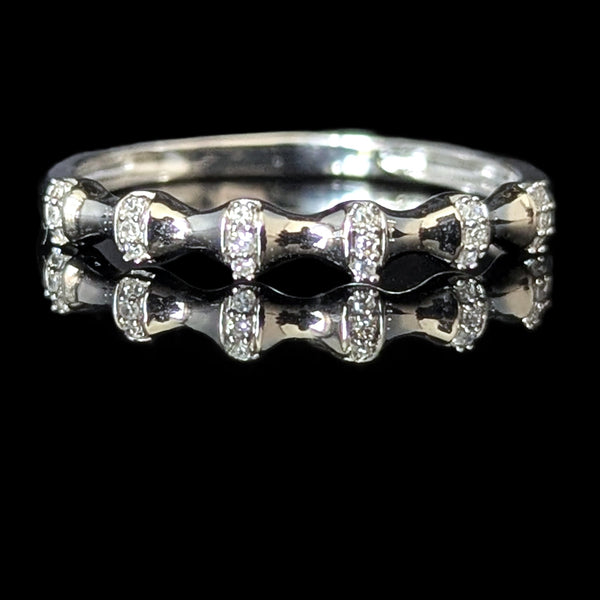 Diamonds 14k White Gold Band Ring Bamboo Pattern Stacking Estate Jewelry