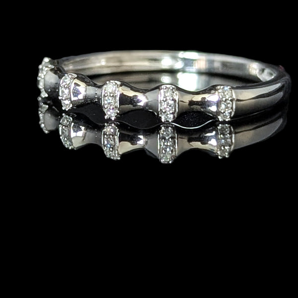 Diamonds 14k White Gold Band Ring Bamboo Pattern Stacking Estate Jewelry
