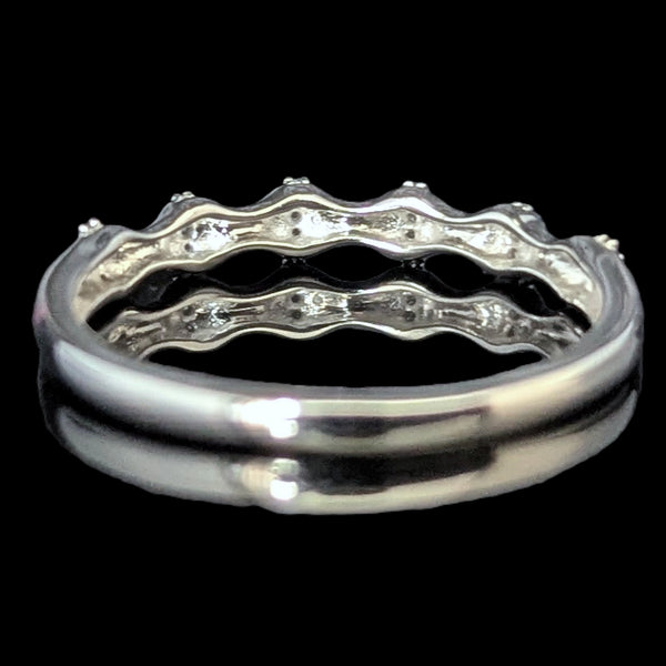 Diamonds 14k White Gold Band Ring Bamboo Pattern Stacking Estate Jewelry