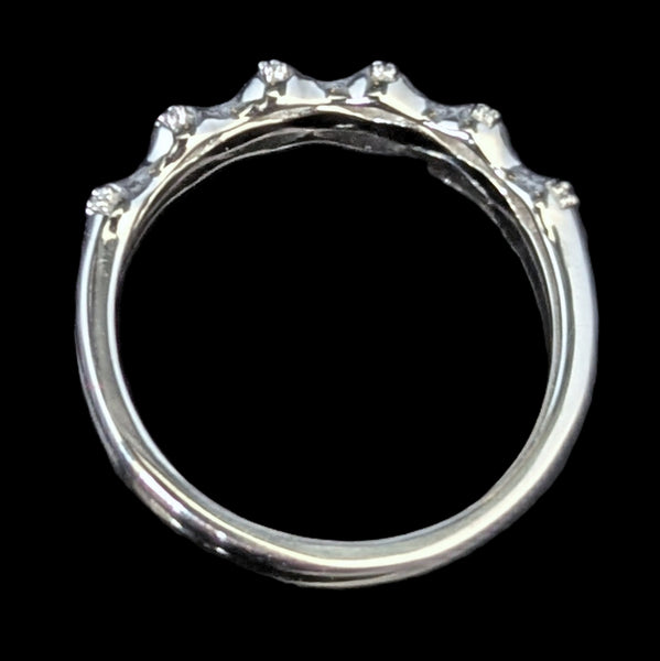 Diamonds 14k White Gold Band Ring Bamboo Pattern Stacking Estate Jewelry