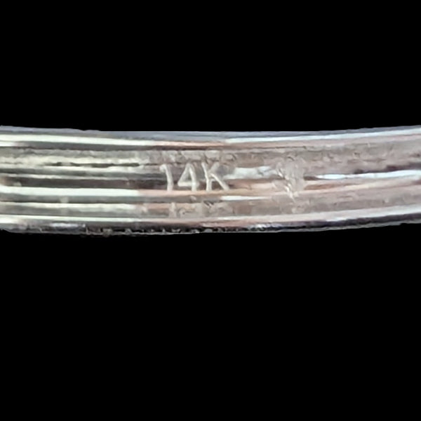 Diamonds 14k White Gold Band Ring Bamboo Pattern Stacking Estate Jewelry