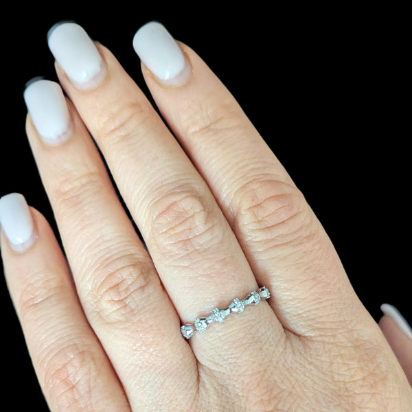 Diamonds 14k White Gold Band Ring Bamboo Pattern Stacking Estate Jewelry