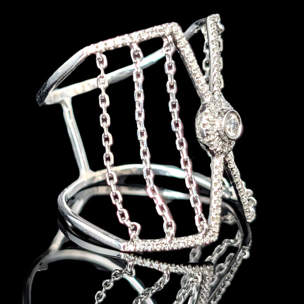 Diamonds 14k White Gold Chain Fringe Wide Cocktail Statement Unique Ring Estate  Sz 10