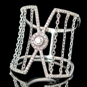 Diamonds 14k White Gold Chain Fringe Wide Cocktail Statement Unique Ring Estate  Sz 10