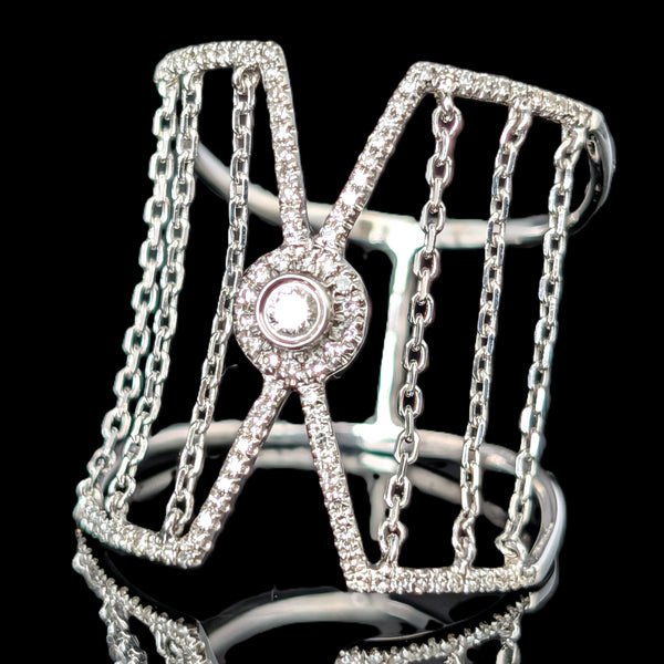 Diamonds 14k White Gold Chain Fringe Wide Cocktail Statement Unique Ring Estate  Sz 10