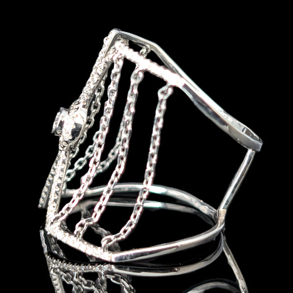 Diamonds 14k White Gold Chain Fringe Wide Cocktail Statement Unique Ring Estate  Sz 10