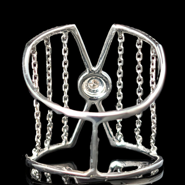 Diamonds 14k White Gold Chain Fringe Wide Cocktail Statement Unique Ring Estate  Sz 10