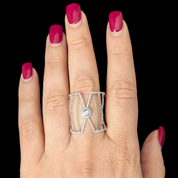 Diamonds 14k White Gold Chain Fringe Wide Cocktail Statement Unique Ring Estate  Sz 10