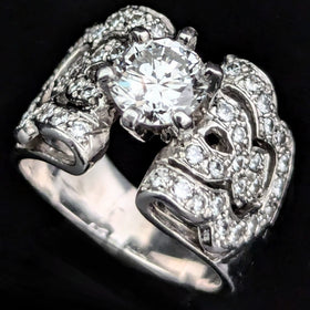 Diamonds 14k White Gold Ring Engagement or Statement by Tal Azulay Vintage Estate Jewelry Gift  signed TAL