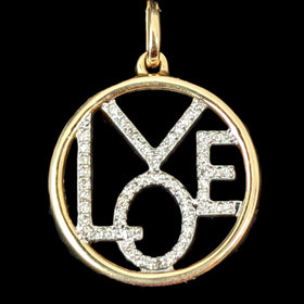 Diamonds 14k Yellow Gold LOVE Pendant with 10k Gold Chain Necklace Estate Jewelry Gift 