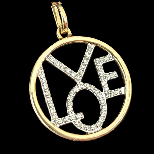 Diamonds 14k Yellow Gold LOVE Pendant with 10k Gold Chain Necklace Estate Jewelry Gift 