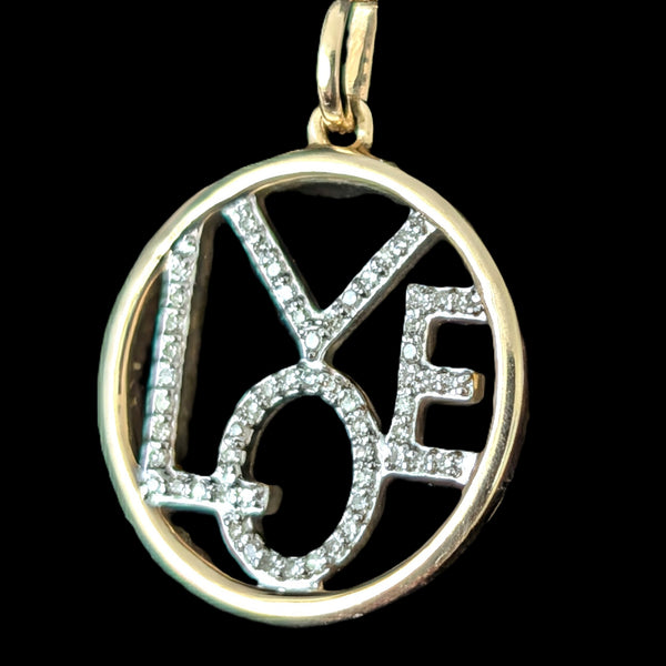 Diamonds 14k Yellow Gold LOVE Pendant with 10k Gold Chain Necklace Estate Jewelry Gift 