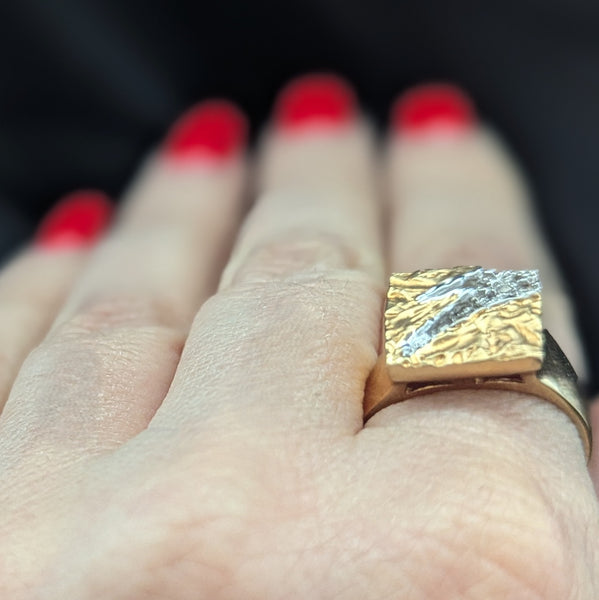 Diamonds 18k Yellow White Gold Modernistic Statement Ring Cocktail Estate Gift