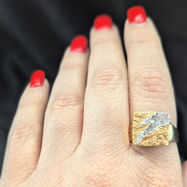 Diamonds 18k Yellow White Gold Modernistic Statement Ring Cocktail Estate Gift