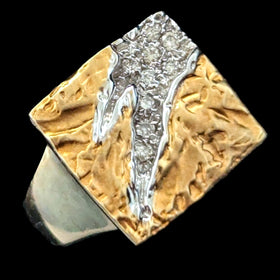 Diamonds 18k Yellow White Gold Modernistic Statement Ring Cocktail Estate Gift