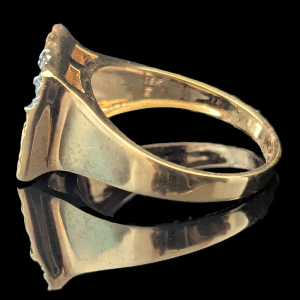 Diamonds 18k Yellow White Gold Modernistic Statement Ring Cocktail Estate Gift