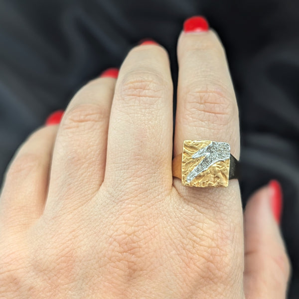 Diamonds 18k Yellow White Gold Modernistic Statement Ring Cocktail Estate Gift