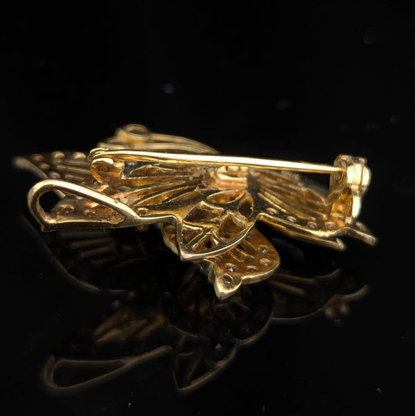 Diamonds Gem 14k Gold Butterfly Fluttering Moving Wing Articulate Pendant Brooch