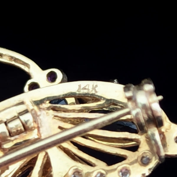 Diamonds Gem 14k Gold Butterfly Fluttering Moving Wing Articulate Pendant Brooch