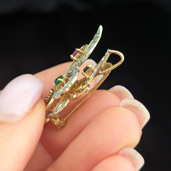 Diamonds Gem 14k Gold Butterfly Fluttering Moving Wing Articulate Pendant Brooch