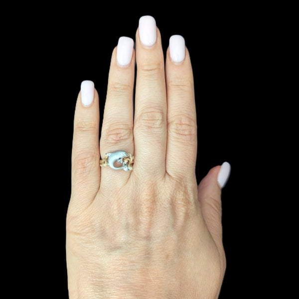 Dolphin in Coral Reef DENNY WONG Diamonds 14k Two - Tone Gold Ring Estate Beach on hand