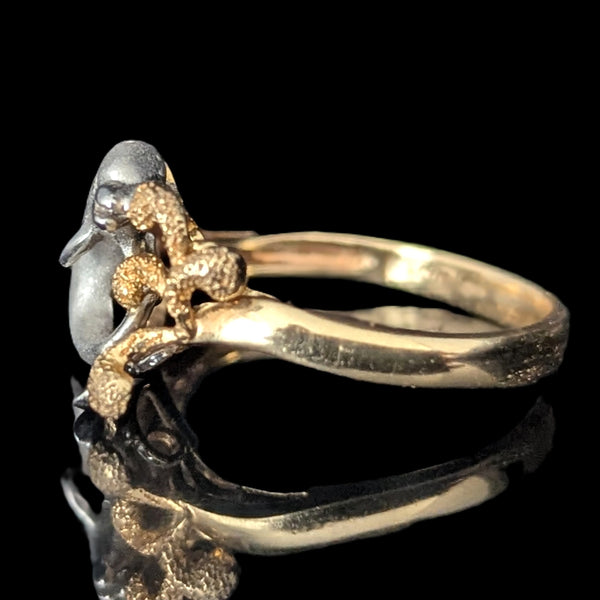 Dolphin in Coral Reef DENNY WONG Diamonds 14k Two - Tone Gold Ring Estate Beach 