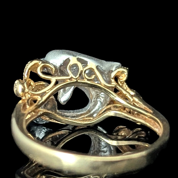 Dolphin in Coral Reef DENNY WONG Diamonds 14k Two - Tone Gold Ring Estate Beach 