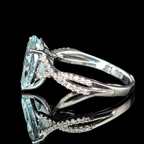 EFFY Aquamarine Diamonds 14k White Gold Ring Pear Cut Estate Gift 