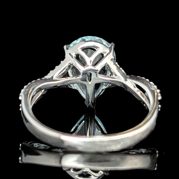 EFFY Aquamarine Diamonds 14k White Gold Ring Pear Cut Estate Gift 