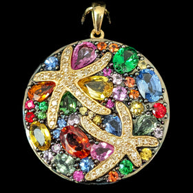 EFFY BH Diamonds Multi Gemstones Watercolors Starfish Pendant Large Vintage Gift 