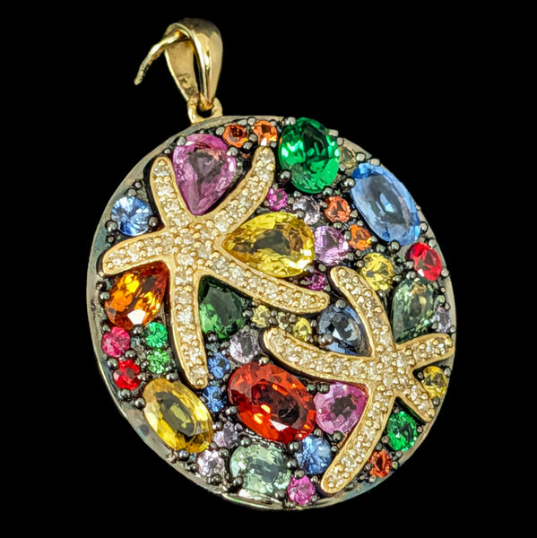 EFFY BH Diamonds Multi Gemstones Watercolors Starfish Pendant Large Vintage Gift 