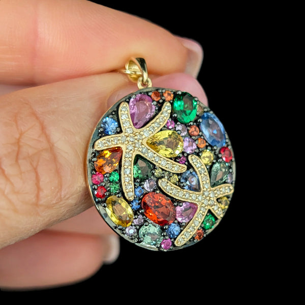 EFFY BH Diamonds Multi Gemstones Watercolors Starfish Pendant Large Vintage Gift 