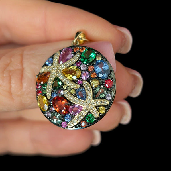 EFFY BH Diamonds Multi Gemstones Watercolors Starfish Pendant Large Vintage Gift 