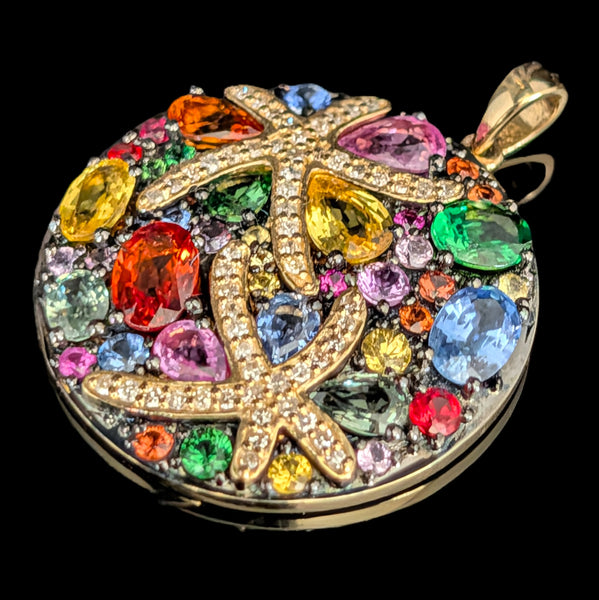 EFFY BH Diamonds Multi Gemstones Watercolors Starfish Pendant Large Vintage Gift 