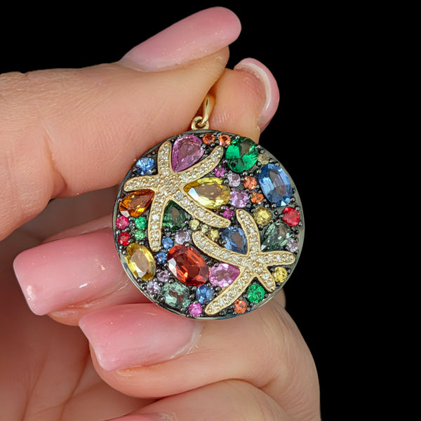 EFFY BH Diamonds Multi Gemstones Watercolors Starfish Pendant Large Vintage Gift 