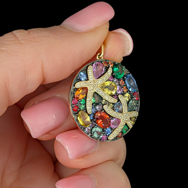 EFFY BH Diamonds Multi Gemstones Watercolors Starfish Pendant Large Vintage Gift 