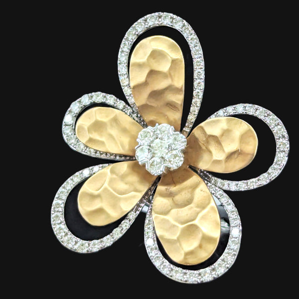 EFFY D'Oro Large Diamond Flower Ring 14k Yellow White Gold Cocktail Estate Gift 