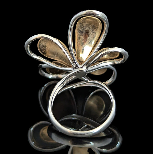 EFFY D'Oro Large Diamond Flower Ring 14k Yellow White Gold Cocktail Estate Gift 